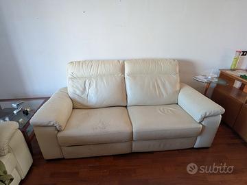 Divano 2/3 posti relax in pelle crema/beige