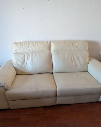 Divano 2/3 posti relax in pelle crema/beige