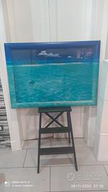 Cuadro dipinto a mano, tartaruga tropicale 