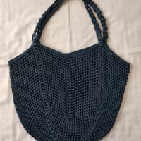 Borsa a rete blu uncinetto 