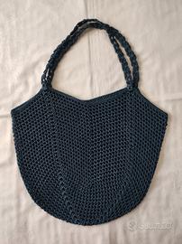 Borsa a rete blu uncinetto 