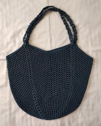 Borsa a rete blu uncinetto 