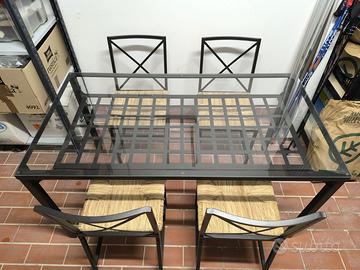 Set Tavolo in ferro e vetro + 4 sedie