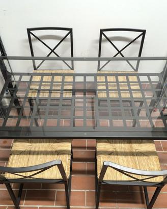 Set Tavolo in ferro e vetro + 4 sedie