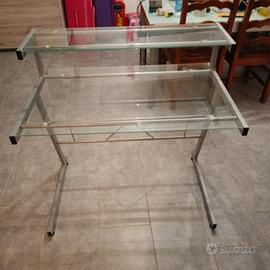 scrivania 2 ripiani in vetro temperato 