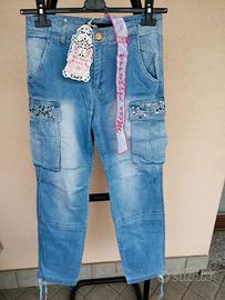 Jeans Cargo Miss Azzurra con Borchie tg M Nuovi