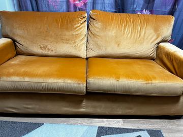 Divano 2/3 posti in velluto ocra/oro - 189cm