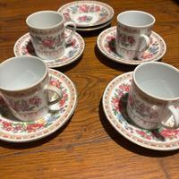 4 tazzine manico tondo +6 piattini fiori