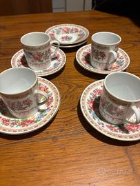 4 tazzine manico tondo +6 piattini fiori