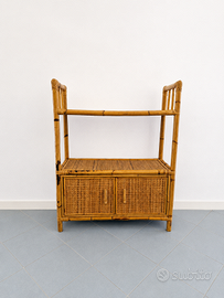 Mobile libreria bambù e rattan vintage anni 70-80