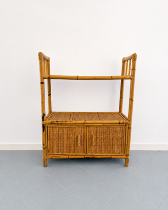 Mobile libreria bambù e rattan vintage anni 70-80