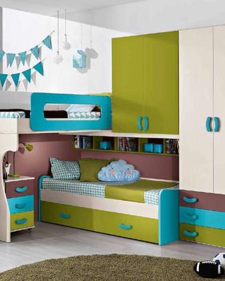Cameretta completa con letto a soppalco e armadio