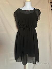 Vestito Corto Nero in Voile con Sottoveste