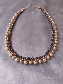 Collana girocollo elegante perle e cristalli