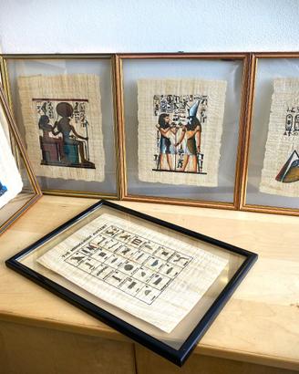 Set 6 quadri stile Egitto su papiro incorniciati