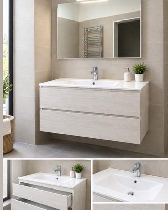 Mobile bagno legno NUOVO bianco legno con specchio