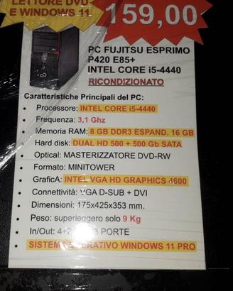PC DESKTOP FUJITSU CORE i5 + MONITOR LCD 24"