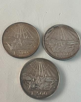 3 Monete 500 Lire argento Dante Alighieri 1965