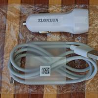 CARICABATTERIE PER AUTO 2 PORTE USB E CAVO