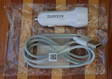 CARICABATTERIE PER AUTO 2 PORTE USB E CAVO