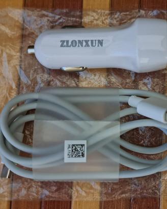 CARICABATTERIE PER AUTO 2 PORTE USB E CAVO
