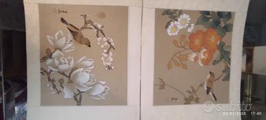 Coppia di Dipinti d'Autore su Seta  Arte Orientali