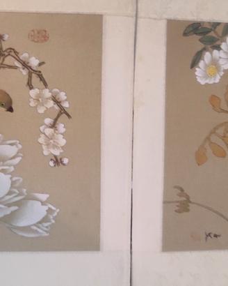 Coppia di Dipinti d'Autore su Seta  Arte Orientali