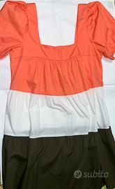 Vestito corto pesca-bianco-verde militare