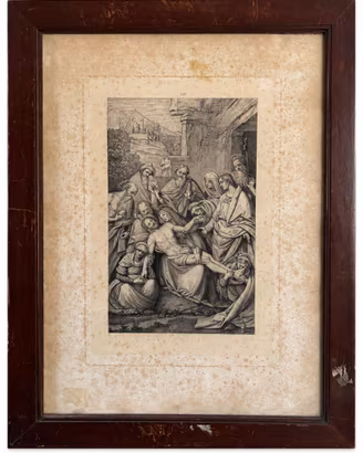 Incisione religiosa con Compianto sul Cristo morto