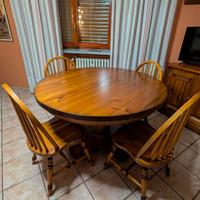 Set tavolo rotondo + 4 sedie Windsor in pino
