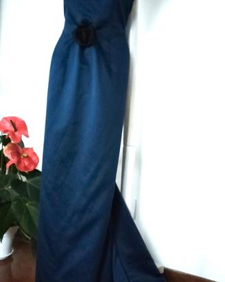 abito da sera/gala con strascico blu vintage