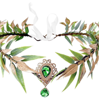 Cerchietto Elfico Fata della Foresta Verde e Oro –