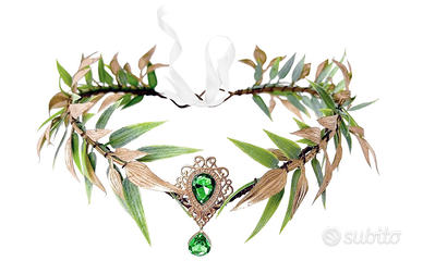 Cerchietto Elfico Fata della Foresta Verde e Oro –