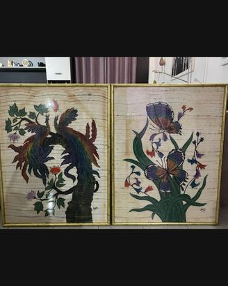 Coppia pannelli batik firmati