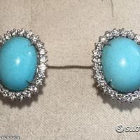 PAIO ORECCHINI ORO 18kt. CON DIAMANTI E TURCHESI