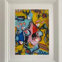 Quadro con cornice  in stile Basquiat