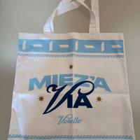 Borsa sacca in tela Voiello - Bianca e azzurra