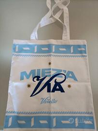 Borsa sacca in tela Voiello - Bianca e azzurra