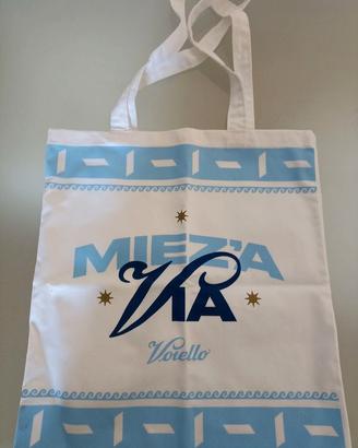 Borsa sacca in tela Voiello - Bianca e azzurra