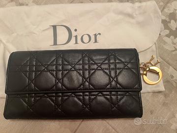 Portafoglio donna Dior pelle agnello Cannage nera