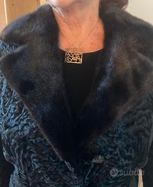 Pelliccia persiano Astrakan con collo in visone