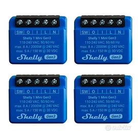Shelly 1 Mini Gen 3 | Confezione da 4 | WiFi e Blu