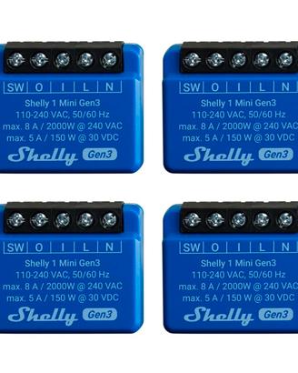 Shelly 1 Mini Gen 3 | Confezione da 4 | WiFi e Blu