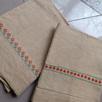 coppia asciugamani telo 100% Lino ricamati a mano