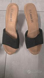 sandali con zeppa color nero e sughero