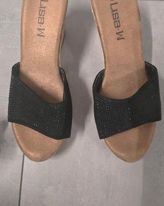 sandali con zeppa color nero e sughero