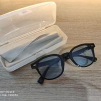 Occhiali Neri Eleganti Lenti Azzurre + Custodia