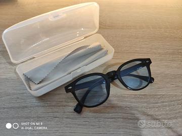 Occhiali Neri Eleganti Lenti Azzurre + Custodia