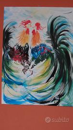 Galli in combattimento" di Tommaso RUSSO - Dipinto