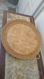 Grande vassoio piatto in vimini bambù vintage